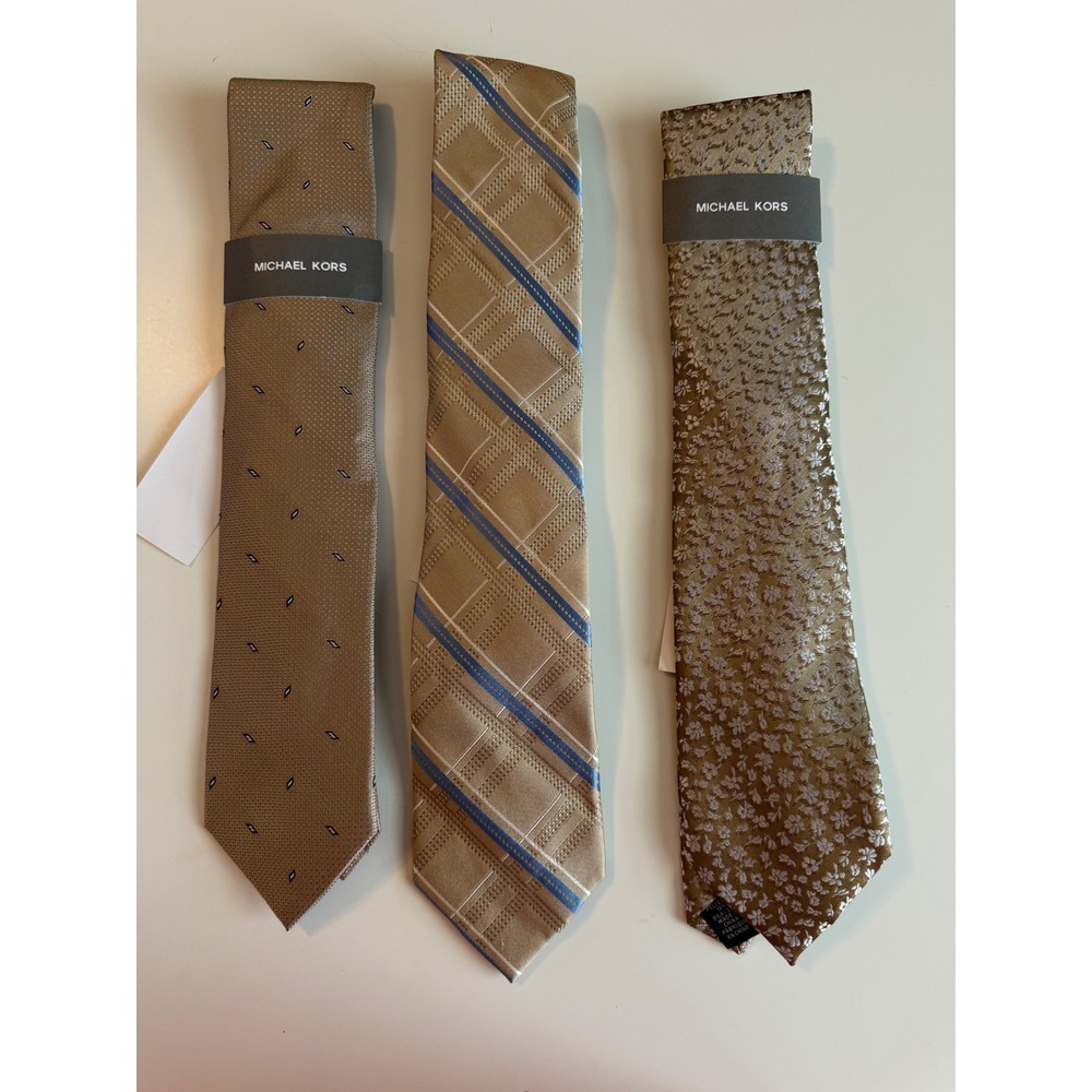 3 Michael Kors Men's‎ Dress Ties NWT Neutral Print Bundle Silk Blend Work Office